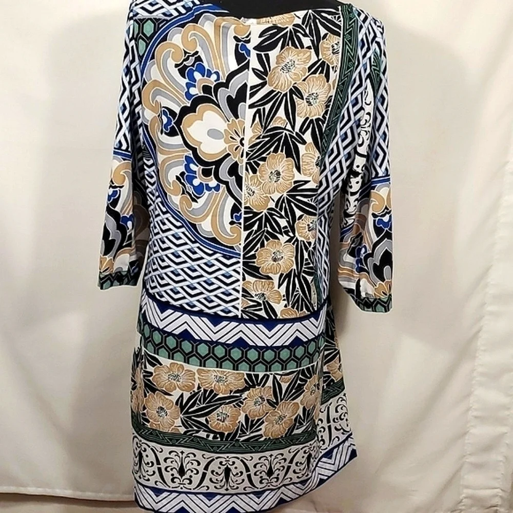 Hale Bob Classic Floral Blue Tan Dress Size Medium M NWTG